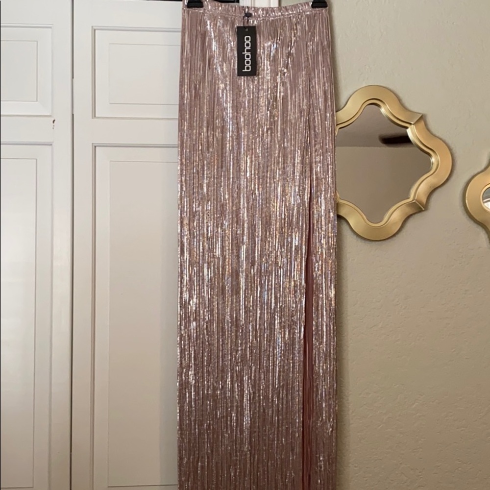 Rose Gold High Slit Maxi Skirt
